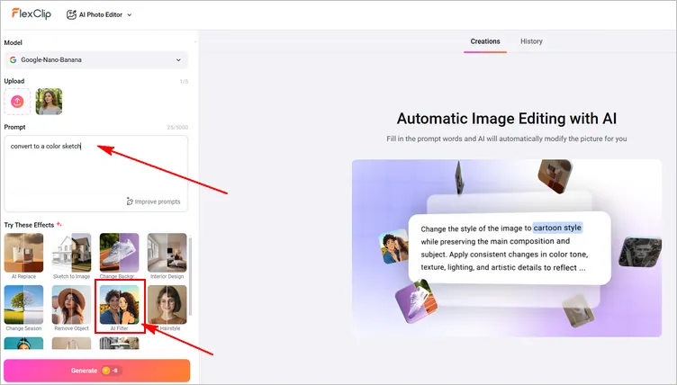 Convert Photo to Color Sketch by Prompt: Prompt