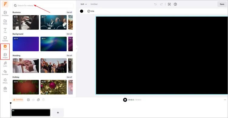 Use Video/Image Library - FlexClip