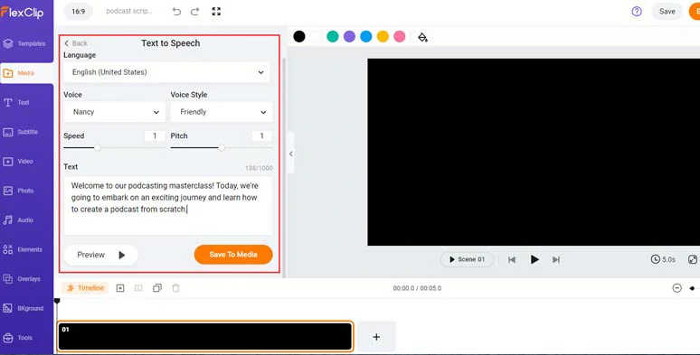 Convert podcast scripts to realistic AI voices for your podcast audio