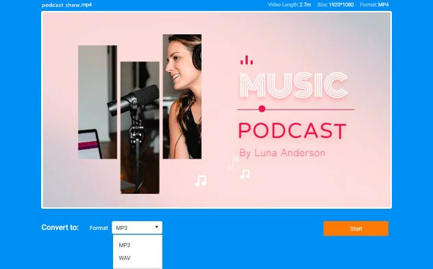 Convert podcast video to MP3 or WAV for free by FlexClip