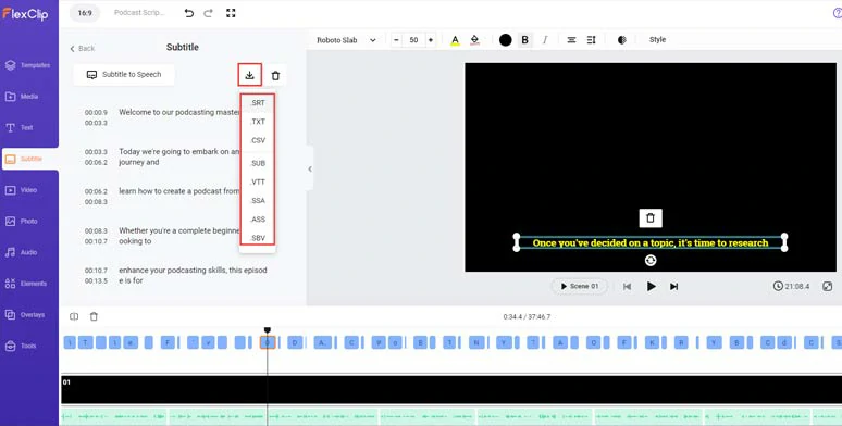 Download podcast transcripts in SRT and other formats for other repurposings