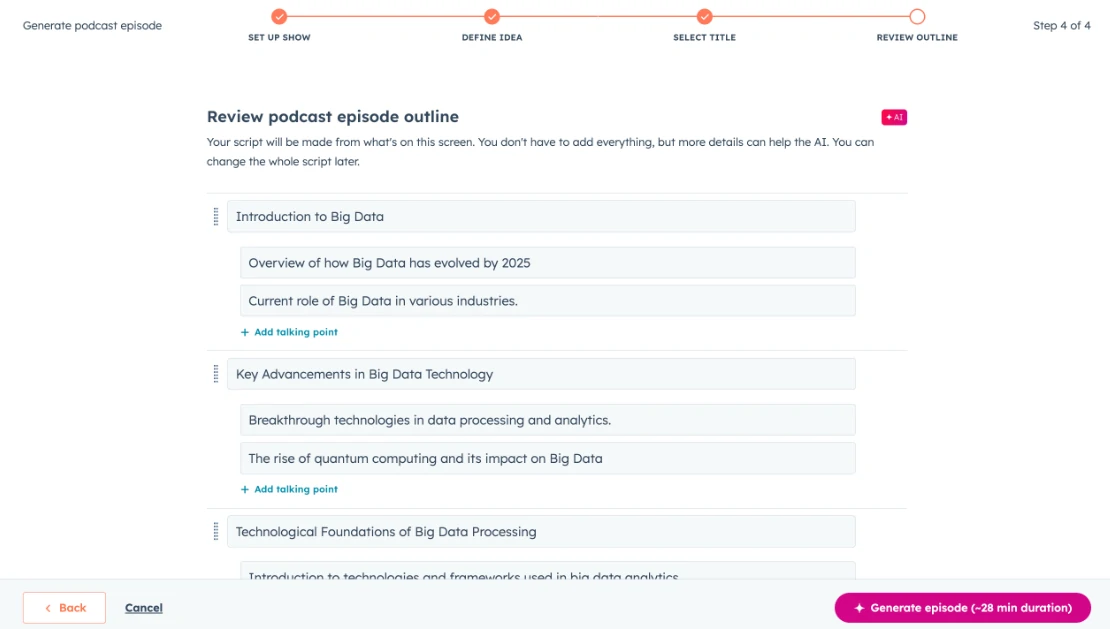 Use HubSpot to generate an outline for your podcast show 