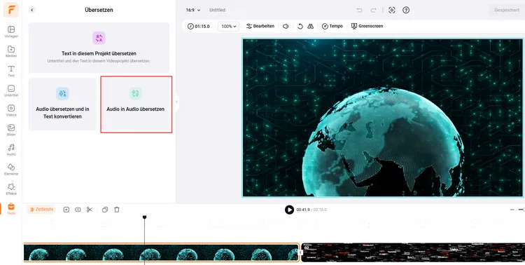 Funktion „Audio in Audio übersetzen“ in FlexClip finden