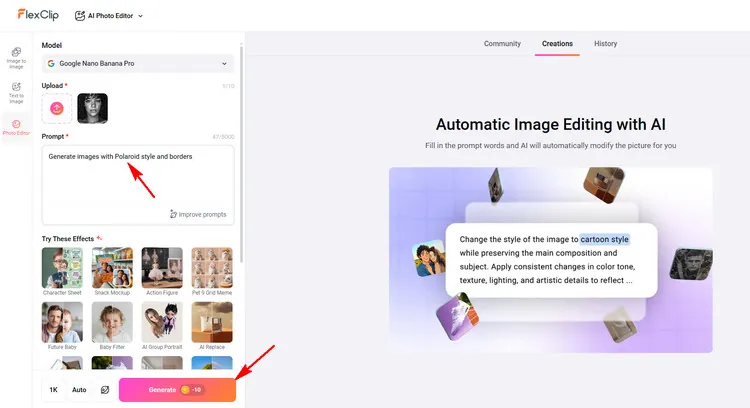 Type Polaroid-style Prompt - FlexClip