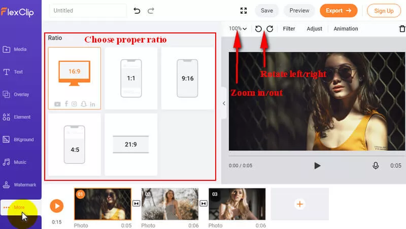 Rotate Portrait Video to Landscape: FlexClip