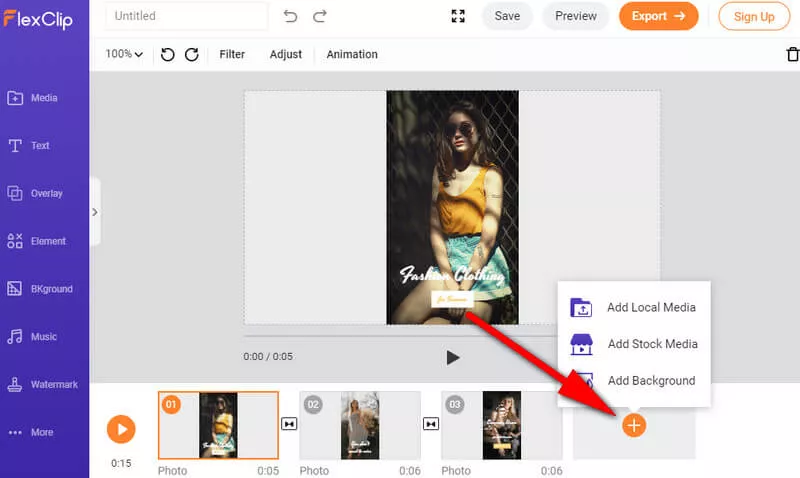 Rotate Portrait Video to Landscape: FlexClip - Upload