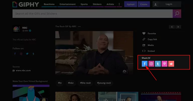 Share a GIF to Facebook from Giphy