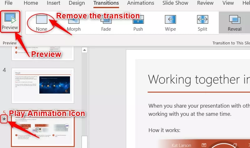 Preview or Remove Your Transition