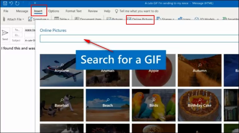 Add Online GIF Into Outlook Email