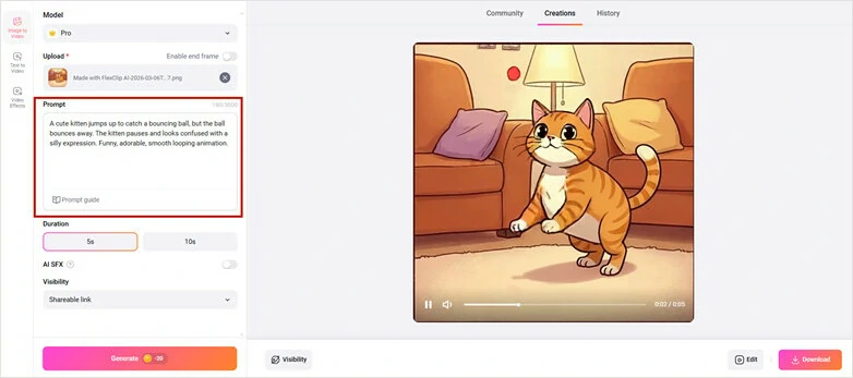 Enter a Prompt and Make Settings for Your GIF