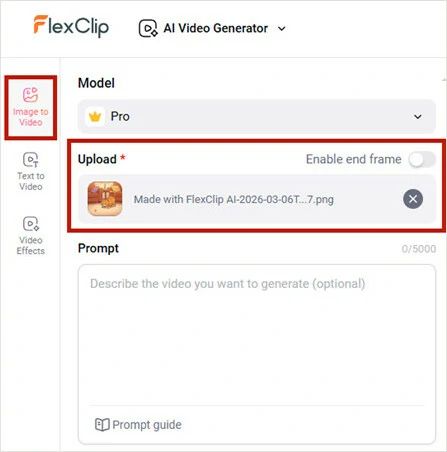 Open FlexClip's Image-to-video Tool and Upload Your Image