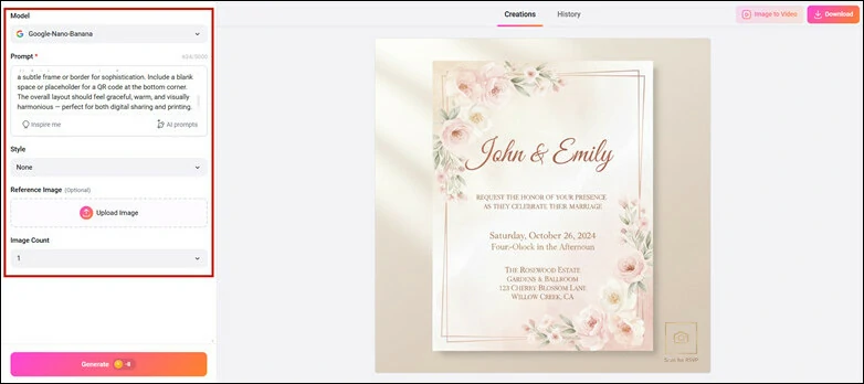 Design Your Wedding Invitations with FlexClip's AI Image Generator