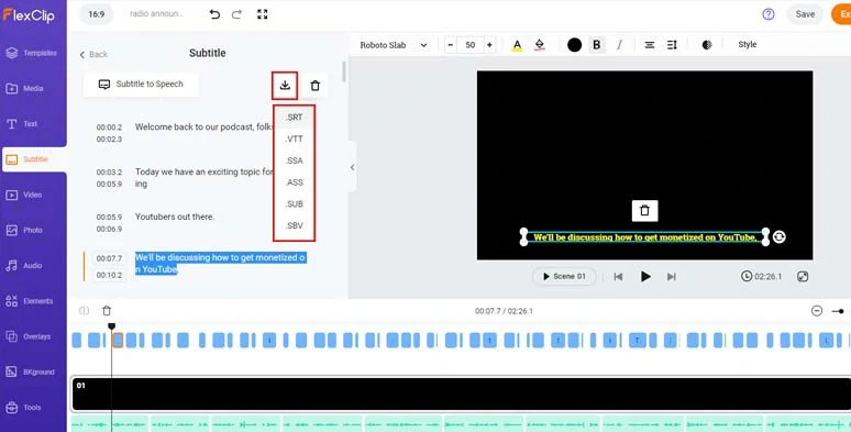 Edit the auto-generated subtitles and download the subtitles in diverse subtitle formats for other repurposings