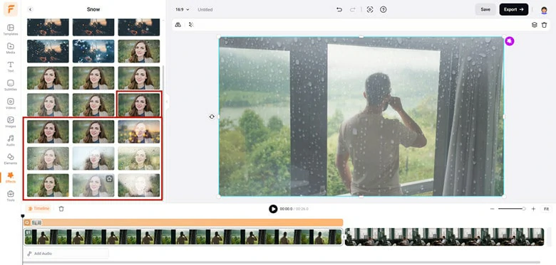 Select the Rain Effect Overlay You Like and Add it to Video