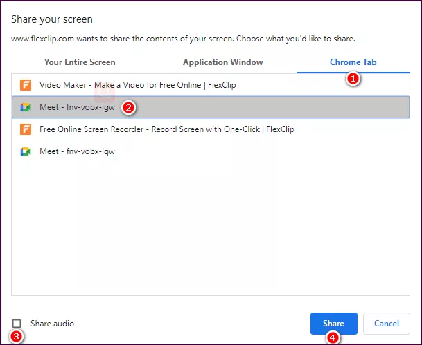 How to Record Google Meet with FlexClip Screen Recorder - Share Screen