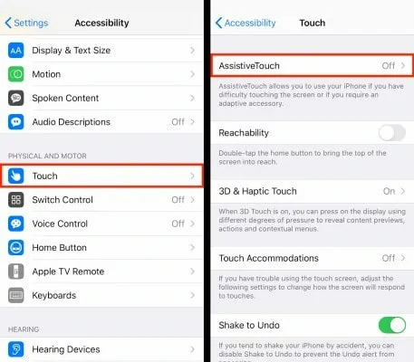 Find the AssistiveTouch in Your Settings