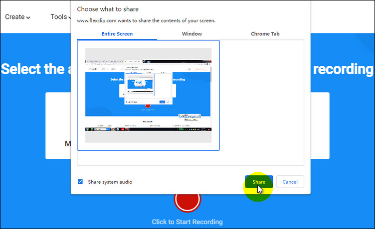 Screen Recorder for Mac - FlexClip Free Screen Recorder Step 3