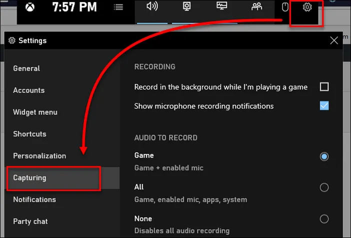 Record Screen on Windows 10 Using Game Bar - Set Audio 
