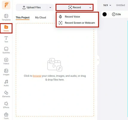 Find the Record Feature in FlexClip for Zoom Meeting Recording with Audio