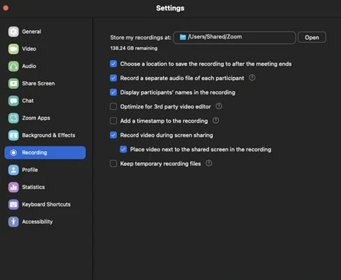 Make Settings for the Zoom Recording with Audio