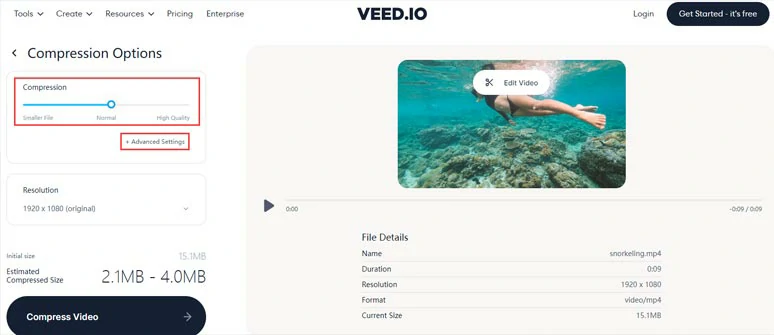Reduce video file size online by Veed for free