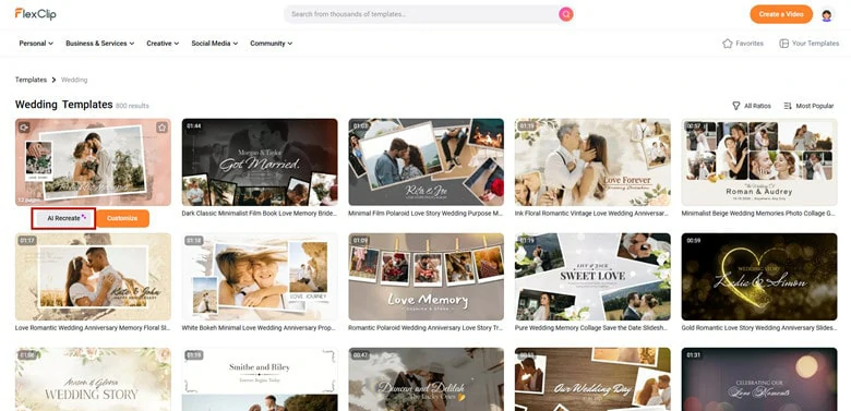 Pick a Template from FlexClip and Enable AI Recreate Feature