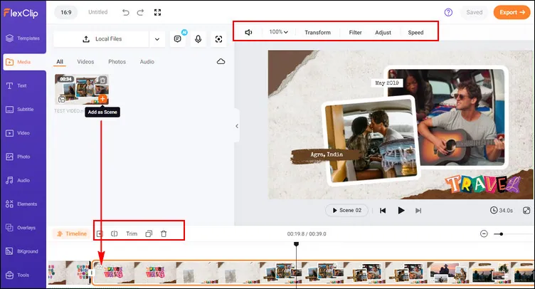 Remove Audio Track from MKV Online with FlexClip - Add to Timeline