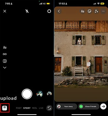 Upload a photo to Instagram Story as a new background