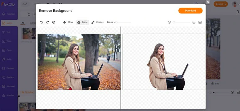 Use FlexClip to remove the image from the background with one click in a video online