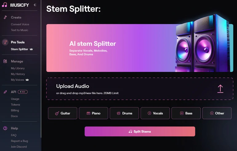 Musicfy Stem Splitter Overview