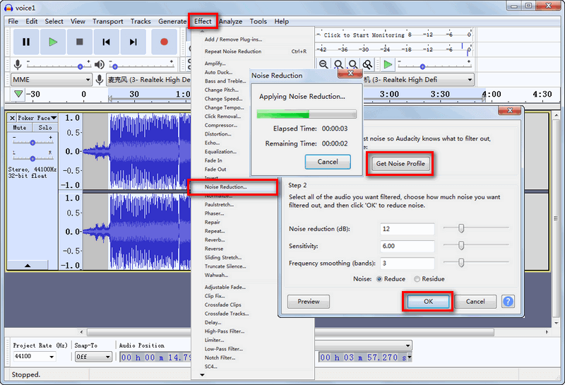 How to remove background noise in Audacity?
