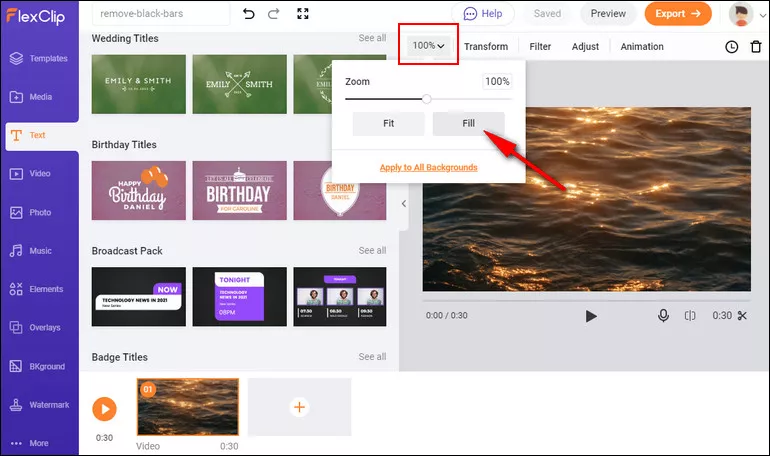 Remove Black Bars from Video with FlexClip - Zoom