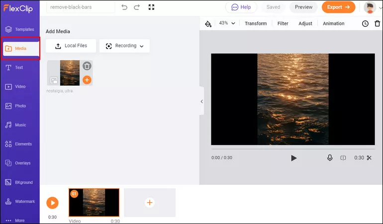 Remove Black Bars from Video with FlexClip - Upload Video