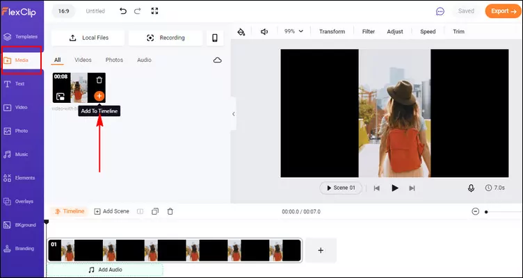 Remove Black Bars from Vertical Video with FlexClip - Upload