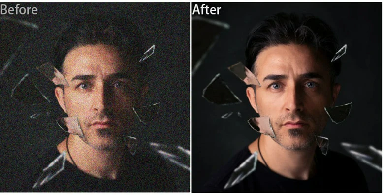 Before-and-after of a Grain Removed Photo