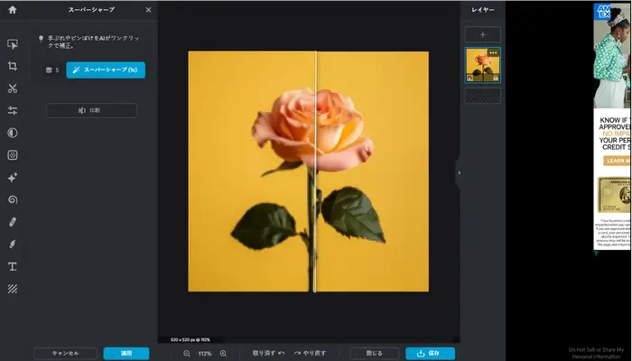 PIXLR Xでぼかしを消す対比図