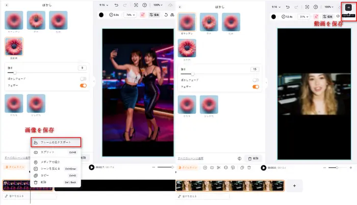 ぼかした画像／動画を保存