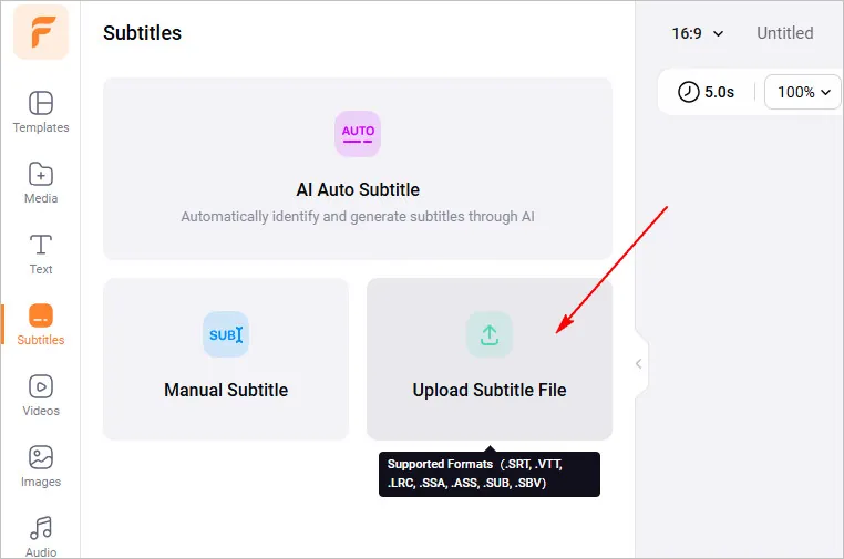 Remove Timestamps from Transcript with FlexClip - Upload