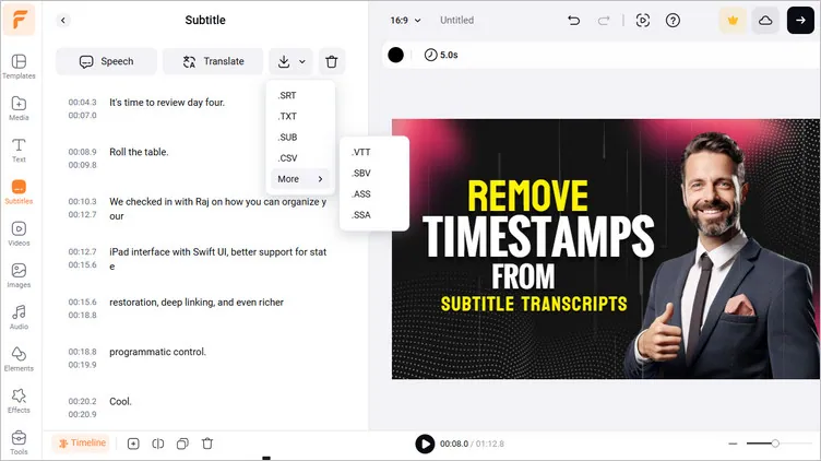 Subtitle Transcript Timestamps Remover - FlexClip