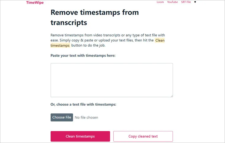 Transcript Timestamp Remover - TimeWipe