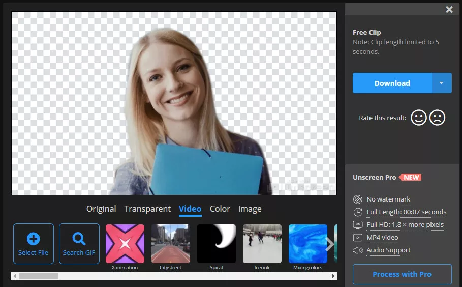 Remove Background from a Video with Unscreen - Step 2