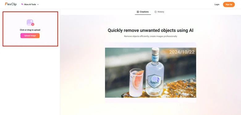 Access FlexClip's AI Watermark Remover and Upload Your Photo