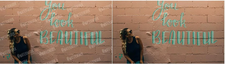 Before and After Comparison of Full-screen Watermarked Photo