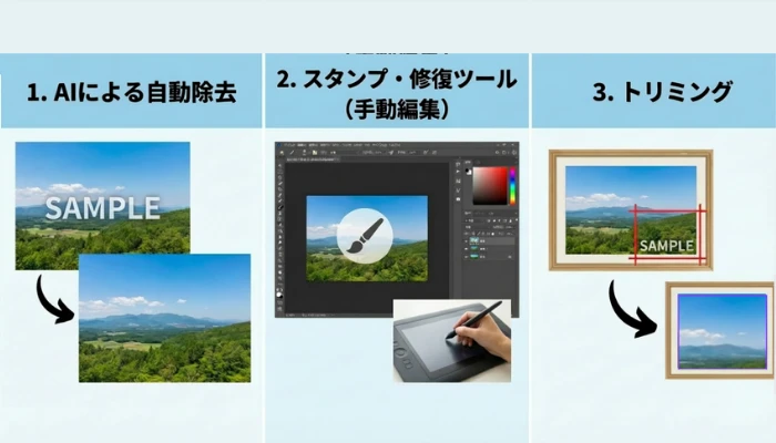 画像のウォーターマークを消す主な3つ方法