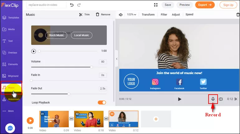Replace Audio in Video Online Free with FlexClip - Step 3