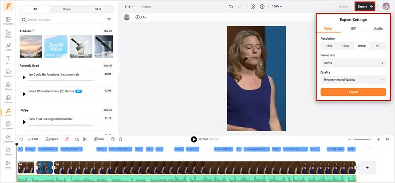Open Reframed Video in FlexClip's Editor and Share with Ease