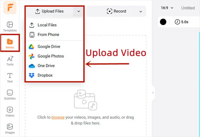Upload the Video You Want to Resize to FlexClip