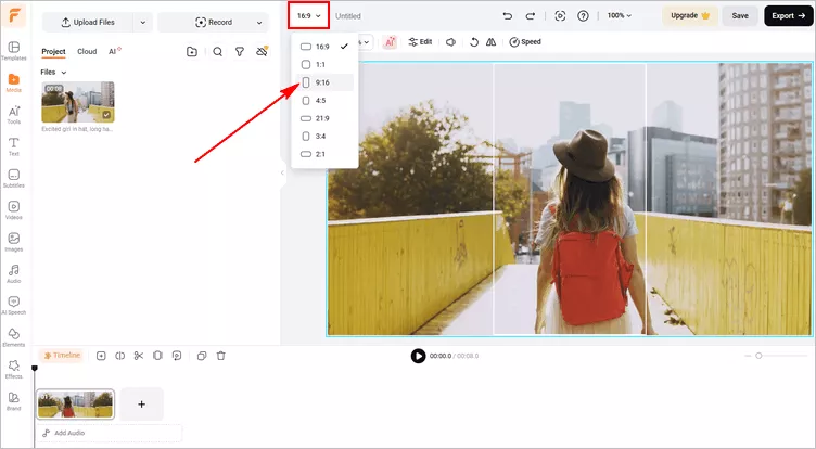 Resize Video for Shorts with FlexClip - Change Ratio