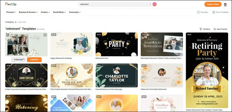 Pick a Retirement Video Template from FlexClip's Stock