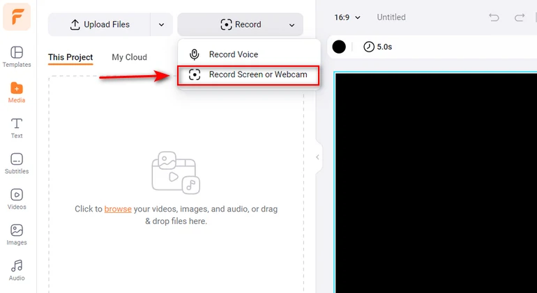 Access FlexClip's Recording Tool